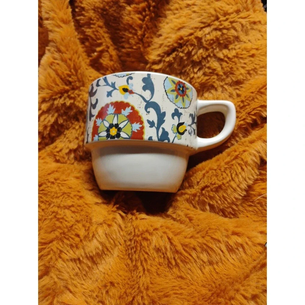 Pier 1 Imports 8 Oz 1 pc Stacking Stoneware Coffee Mug Floral Flowers